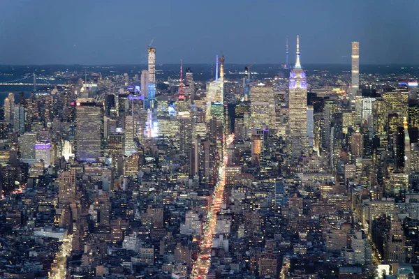 Luchtfoto Van Het Nacht Van Midtown Manhattan Van Een Hoog — Stockfoto