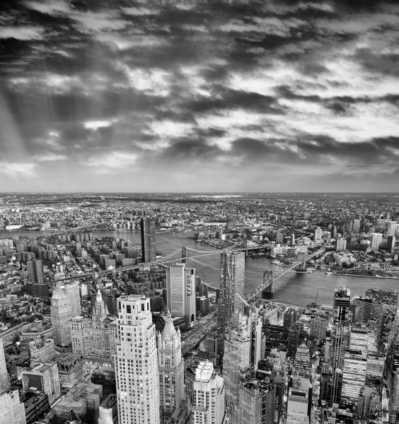 Brooklyn Manhattan Williamsburg Bridge Bij Nacht Verbazingwekkend Luchtfoto Van New — Stockfoto