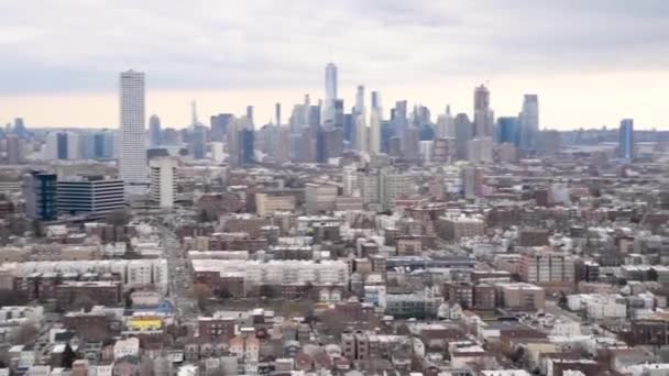 Lower Manhattan Aerial Skyline Helicopter Jersey City — Stock Video