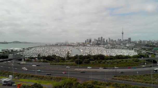 Окленд Панорамний Пташиного Польоту Місто Міст Skyline Нова Зеландія — стокове відео