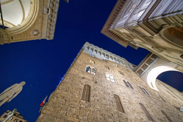 Palazzo Vecchio Florencji Nocy Widok Zewnętrzny Stary Pałac Firenze Toskania — Zdjęcie stockowe