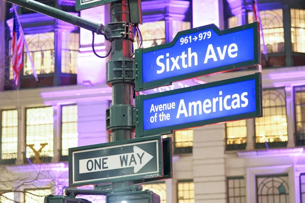 Sexta Avenida Avenida Las Américas Firma Por Noche Manhattan Nueva — Foto de Stock