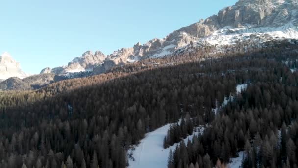 Vista Aérea Dolomitas Alpes Inverno Com Floresta Lago — Vídeo de Stock