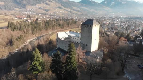 Veduta Aerea Del Castello Lienz Della Valle Nella Stagione Invernale — Video Stock