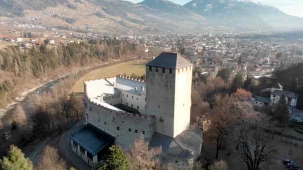 Αεροφωτογραφία Του Lienz Κάστρο Χειμώνα Αυστρία — Αρχείο Βίντεο