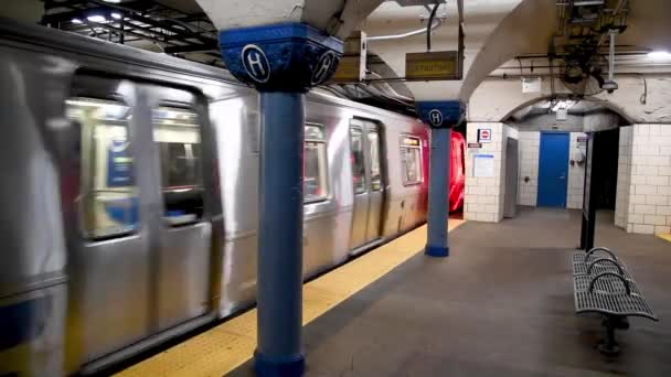 Hoboken Stany Zjednoczone Ameryki Grudzień 2018 Pociąg Odjeżdża Stacji Metra — Wideo stockowe