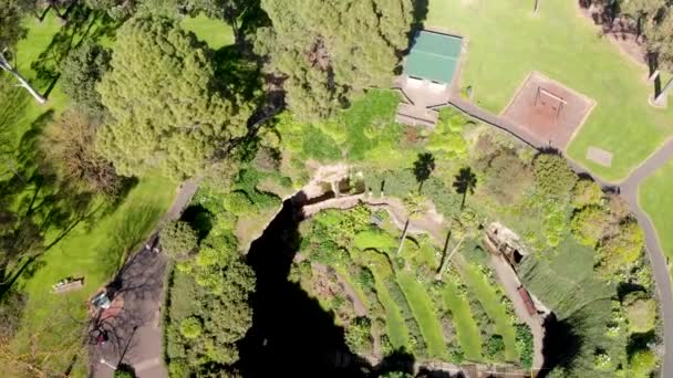Umpherston Sinkhole Cave Garden Gambier Overhead Aerial View Australia — Stock Video