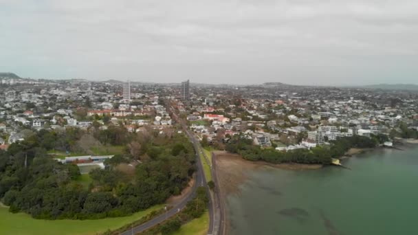 Vista Aérea Panorámica Auckland Puente Ciudad Horizonte Nueva Zelanda — Vídeos de Stock