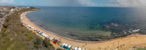 Vista Aérea Panorâmica Das Cabanas Coloridas Brighton Beach Victoria Austrália — Fotografia de Stock