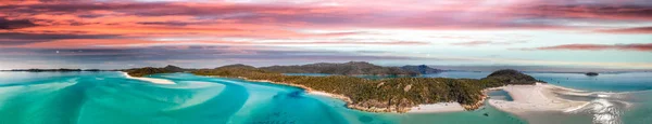 Whitehaven Beach Australien Panorama Flygfoto Över Kust Och Vackra Stränder — Stockfoto