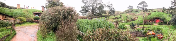 Case Hobbit Hobbiton Nuova Zelanda Vista Panoramica Della Bellissima Campagna — Foto Stock