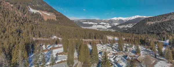 Vista Aérea Del Lago Dobbiaco Desde Dron Austria — Foto de Stock