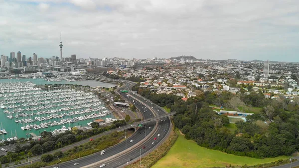 Auckland Panoramic Aerial View City Bridge Skyline New Zealand — Stock Photo, Image