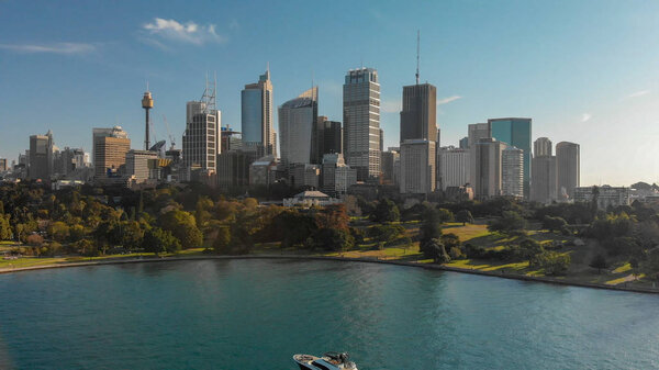 Sydney, Australia. Panoramic aerial view of city skyline and famous harbor area.