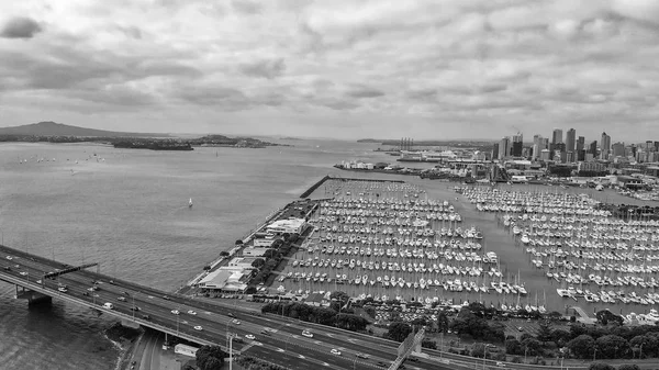 Вид Воздуха Окленд Облачный День Горизонт Порт Новая Зеландия — стоковое фото