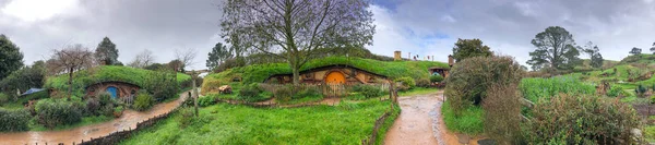 Casas Hobbits Hobbiton Nova Zelândia Vista Panorâmica Bela Paisagem Inverno — Fotografia de Stock