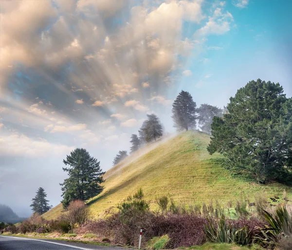 Heuvels Van Nieuw Zeeland Gehuld Door Mist Winter Concept — Stockfoto