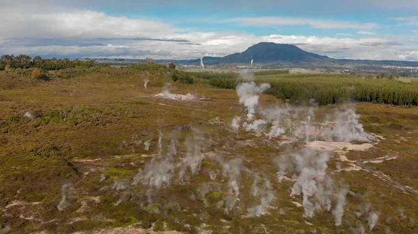 Crateras Parque Natural Lua Rotorua Vista Aérea Gêiseres Nova Zelândia — Fotografia de Stock