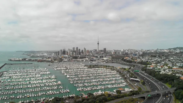 Auckland Panoramische Luftaufnahme Stadtbrücke Und Skyline Neuseeland — Stockfoto