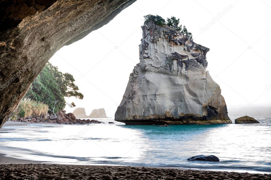 Cathedral Cove famous rock at sunset, Coromandel - New Zealand.