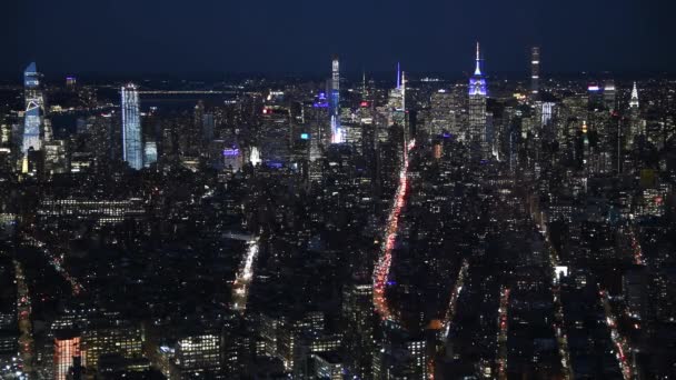 Manhattan Midtown Будівель Хмарочосів Нічний Час Повітряні Вид Даху — стокове відео