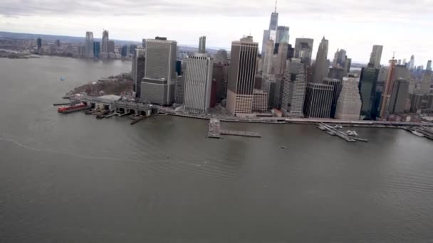 Downtown Manhattan Aerial View Helicopter New York City — Stock Video