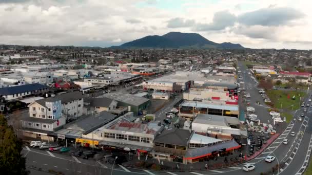 Rotorua Skyline Zélandon Város Tengerpart Naplemente Látképe — Stock videók