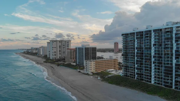 Vista Aérea Del Horizonte Boca Raton Atardecer Nublado Florida Estados —  Fotos de Stock