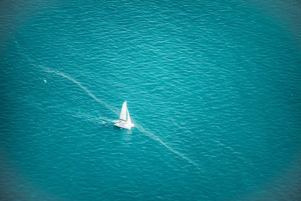 Small sailing boat, overhead view.