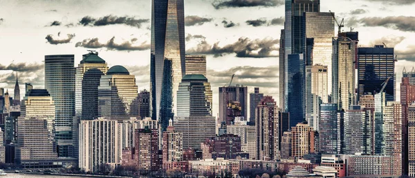 Lägre Manhattan Sett Från Helikoptern Molnig Dag New York City — Stockfoto