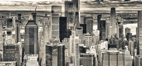 Vrtulník Pohled Převrhnutí Manhattan Mrakodrapů New York City — Stock fotografie