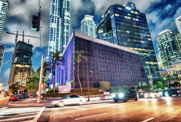 Innenstadt Von Miami Stadtverkehr Der Nacht Florida — Stockfoto