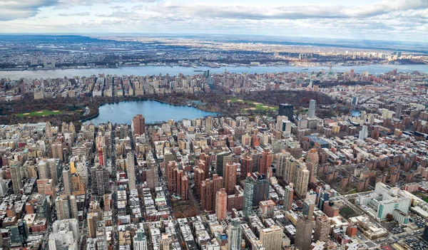 Letecký Pohled Panorama Manhattanu Oblohy Zamračený Den New York City — Stock fotografie