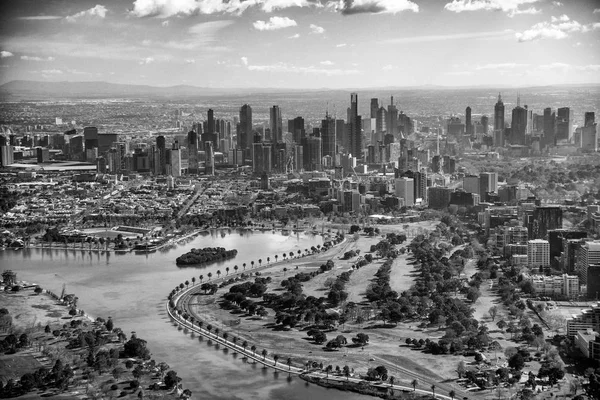 Aerial View Melbourne Skyline Helicopter Beautiful Sunny Day Australia — Stock Photo, Image