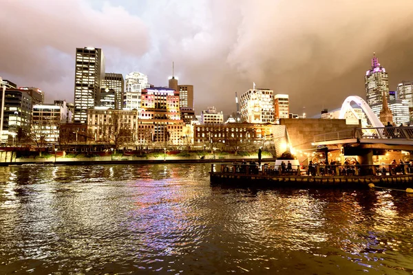 Melbourne Septiembre 2018 Vista Nocturna Edificios Largo Del Río Yarra —  Fotos de Stock