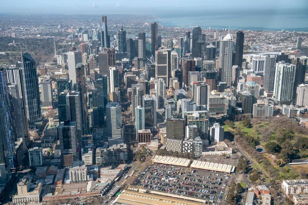 Melbourne September 2018 Flygfoto Över Stadens Silhuett Och Parkering Från — Stockfoto