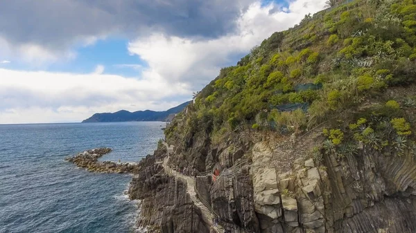 Widok Lotu Ptaka Cinque Terre Pięć Ziem Wybrzeża Nieba Włochy — Zdjęcie stockowe