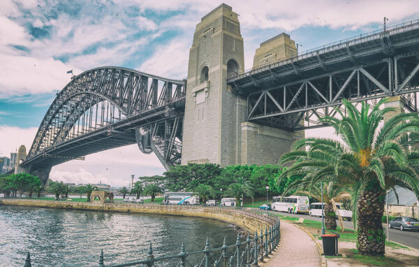 SYDNEY, AUSTRALIA - NOVEMBER 6, 2015: Harbor Bridge as seen from Kirribilli. The city attracts 20 million people annually.
