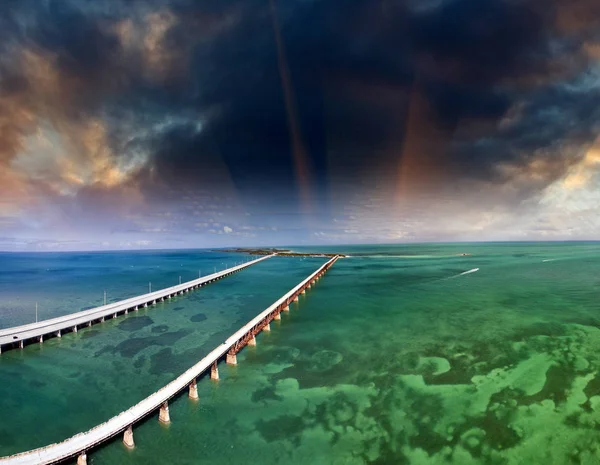 Bahia Honda State Park Road Mentén Óceán Florida Légifelvételek — Stock Fotó