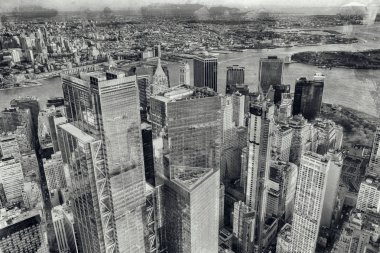 Downtown Manhattan gökdelenler helikopter havadan görünümü, New York City.