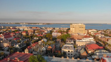 Güney Carolina günbatımı, hava görünümünü, Charleston manzarası.