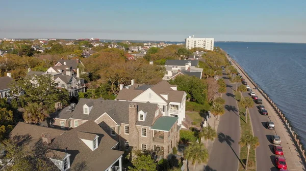 Skyline Charleston Auringonlaskun Aikaan Ilmakuva Etelä Carolinaan — kuvapankkivalokuva