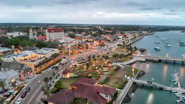 Πανοραμική Αεροφωτογραφία Του Αγίου Αυγουστίνου Στον Ορίζοντα Κατά Ηλιοβασίλεμα Φλόριντα — Φωτογραφία Αρχείου
