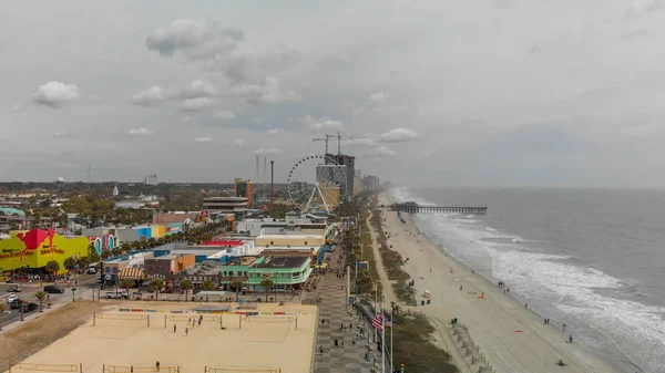 Myrtle Beach April 2018 Panoramic Aerial Skyline Coastline Cloudy Afternoon — Stock Photo, Image