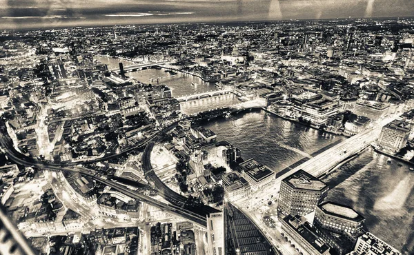 Widok Lotu Ptaka Londyn Mosty Panoramę Nocą Londyn — Zdjęcie stockowe