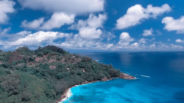 Hegyek Seychelle Szigetek Egy Napsütéses Napon Légifelvételek — Stock Fotó