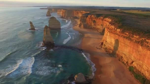 Imagens Aéreas Cênicas Doze Apóstolos Rochas Victoria Austrália — Vídeo de Stock