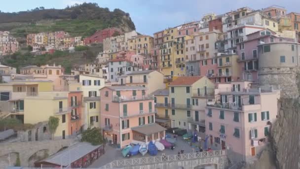 Manarola Nádherné Panoramatické Vzdušné Záběry Pět Zemí Itálie — Stock video