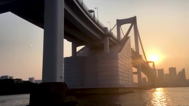 Cenas Urbanas Bela Ponte Cidade Pôr Sol — Vídeo de Stock