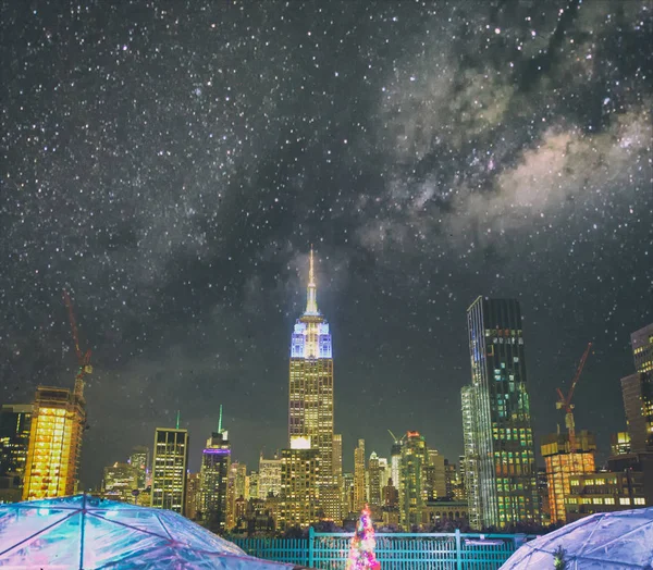 Notte Stellata Sopra Skyline New York City Manhattan Usa — Foto Stock